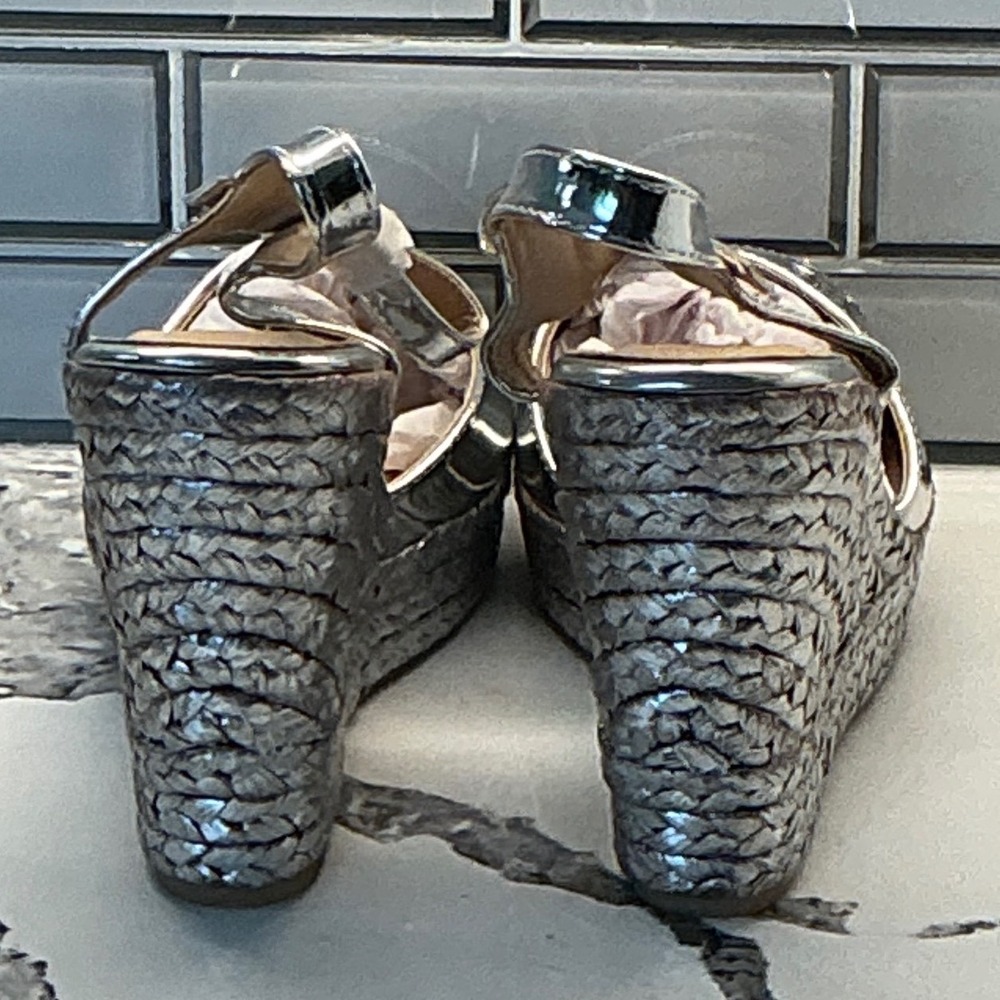 Lina Silver Metallic Espadrille Platform Wedge Sandals 8.5 Open Toe Ankle Strap - Picture 4 of 6